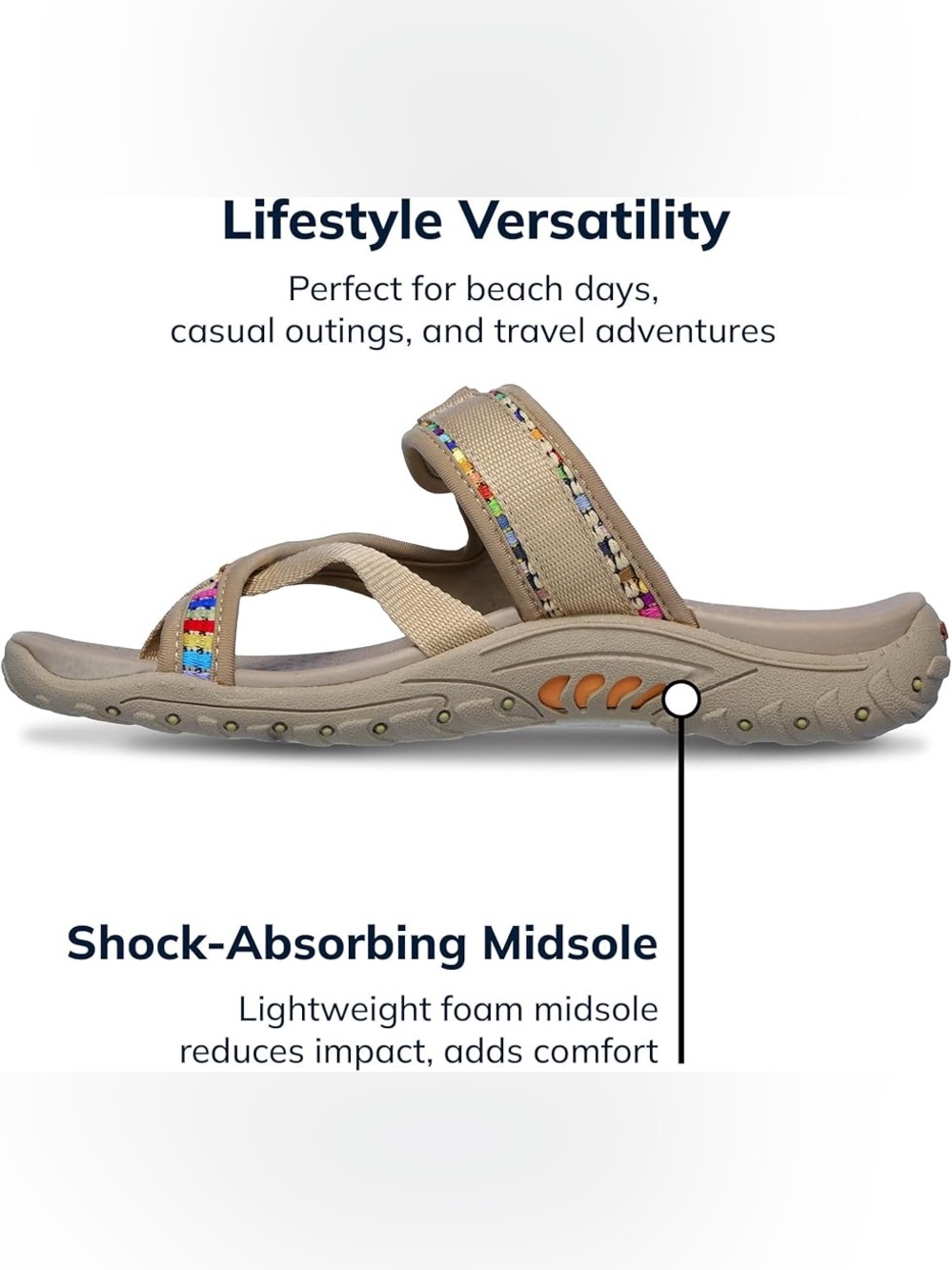 Boho Skechers Tan Toe-Ring Sandal with Multicolor Trim Sz 6 - Picture 2 of 8